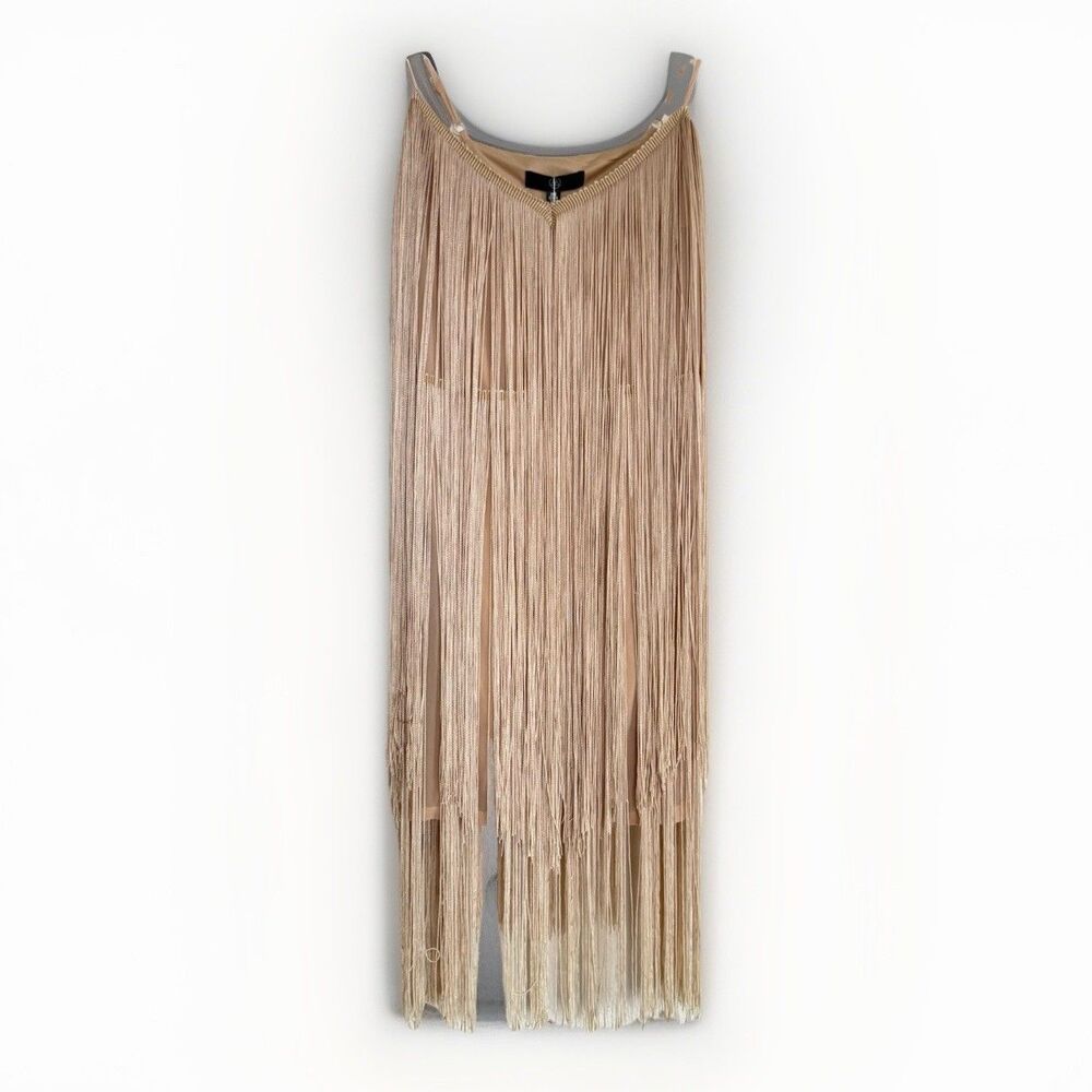 Missguided Beige Fringe Midi Dress